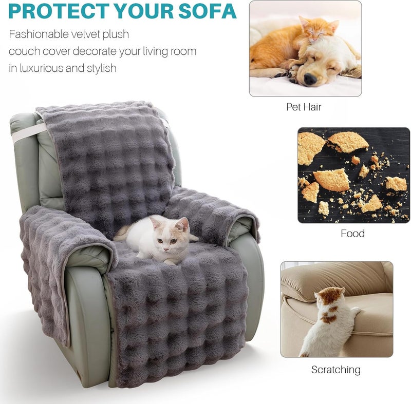LiveGo Thick Rabbit Plush Recliner Slipcover 23 Inches Chair Covers Lazy Boy Recliner Chair Cover Quilted Cover for Recliner Chairs and Furniture (Dark Gray) - Image 3